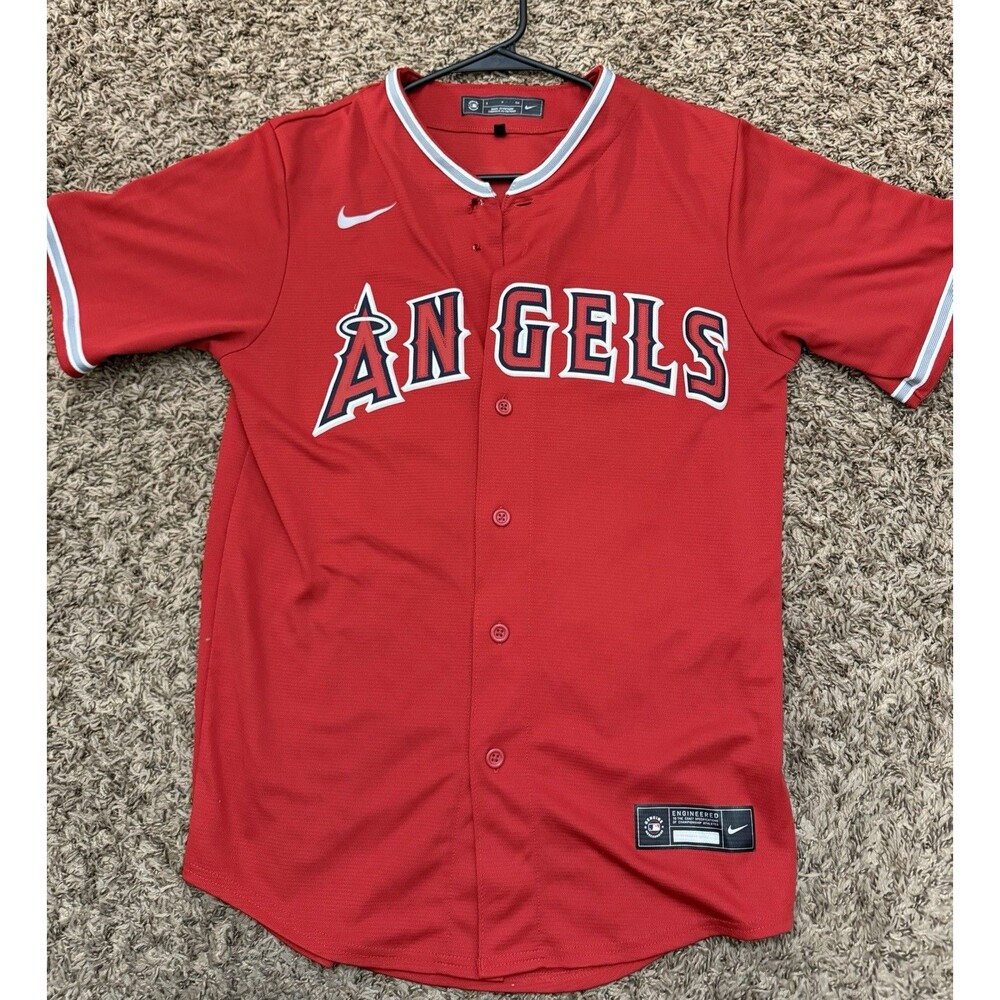 Mike Trout # 27 Nike Los Angeles Angels Red Jersey Adult Size Small - Read